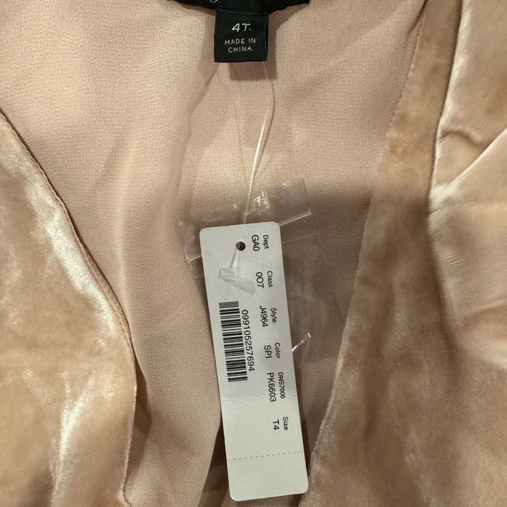 J Crew Women Blush Pink Velvet V-Neck Long Sleeve Top With Tie Size 4